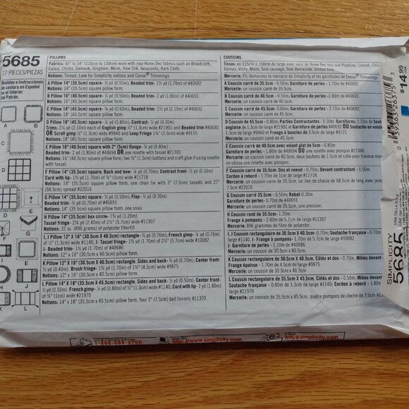 Vintage Pillows Sewing Pattern Throw Toss Cushions Simplicity 5685 UNCUT - Picture 4 of 9